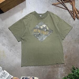 Realtree Camo Deer Tee Shirt Mens XL Faded Green Brown Outdoors Wildlife Buck